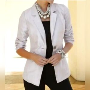 Midnight Velvet Silver Satin Boyfriend Blazer Jacket Holiday Business Sz Medium